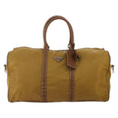 PRADA Boston Bag Nylon Beige Silver Auth bs36871-13