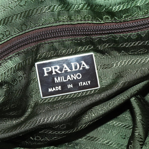 PRADA Boston Bag Nylon Beige Silver Auth bs36871