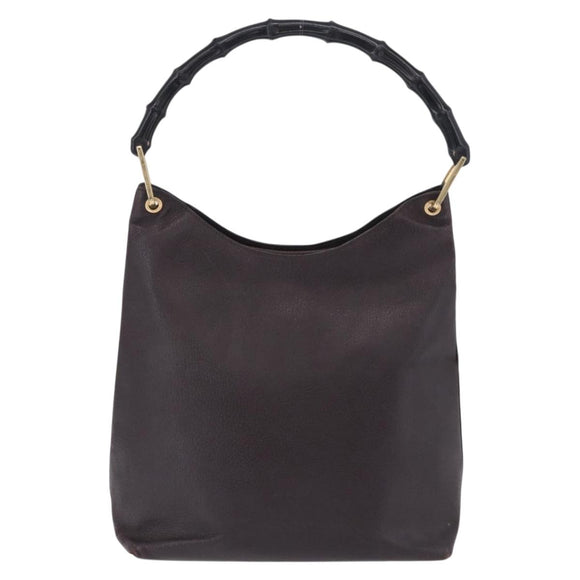 GUCCI Bamboo Shoulder Bag Leather Black Gold 001 2122 3006 Auth bs36873