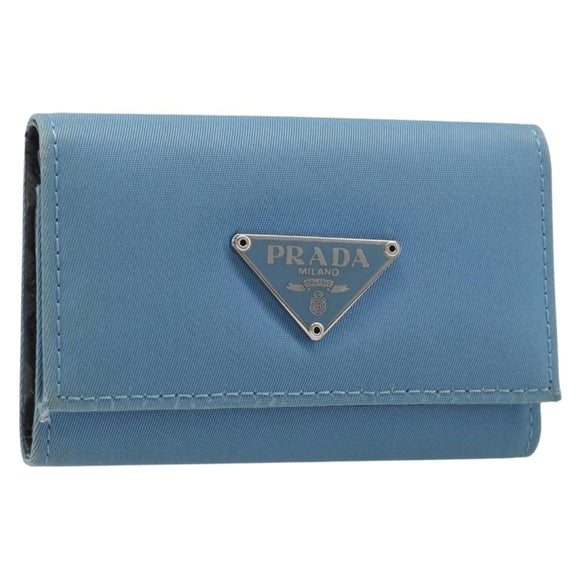 PRADA Key Case Nylon Light Blue Silver Black Auth bs36874