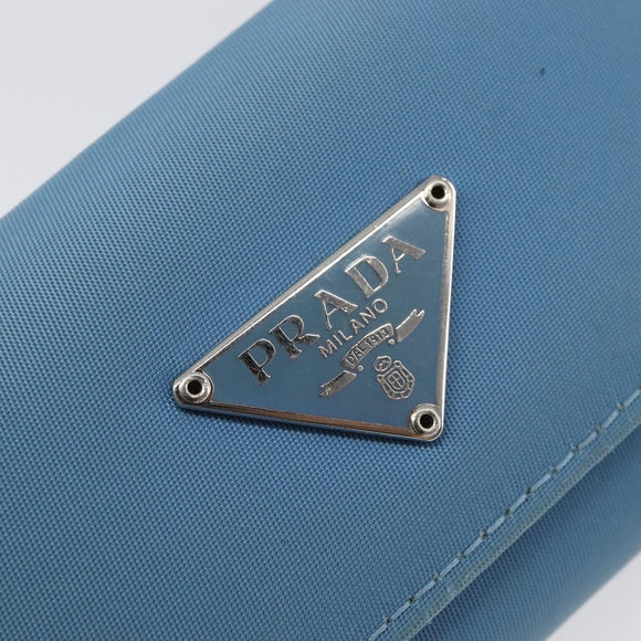 PRADA Key Case Nylon Light Blue Silver Black Auth bs36874