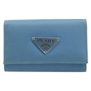 PRADA Key Case Nylon Light Blue Silver Black Auth bs36874-13