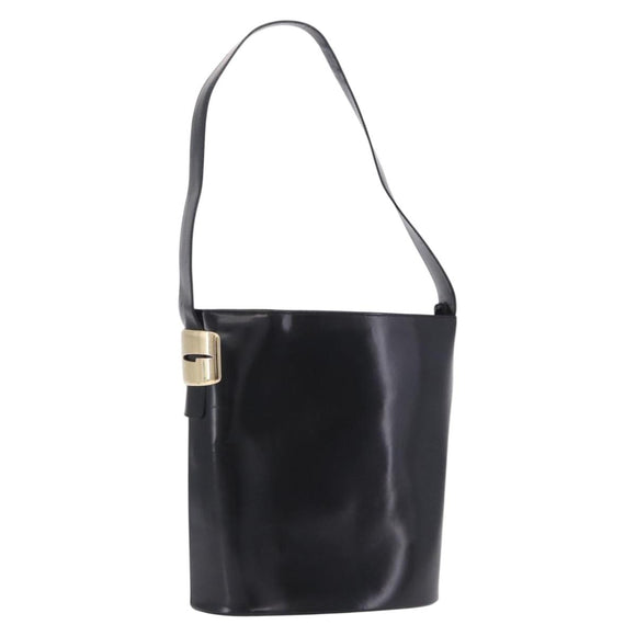 GUCCI Shoulder Bag Patent Leather Black Gold Auth bs36875