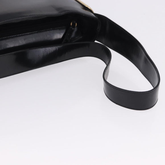 GUCCI Shoulder Bag Patent Leather Black Gold Auth bs36875
