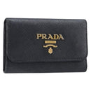 PRADA Key Case Safiano Leather Navy Gold Auth bs36879-1