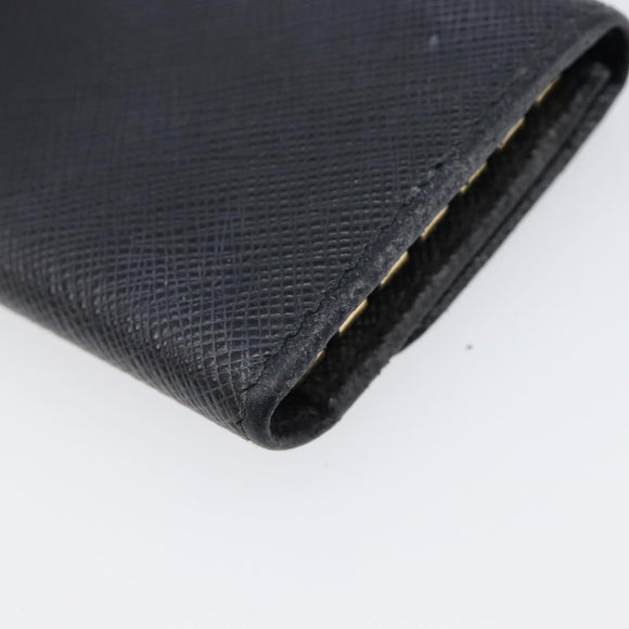 PRADA Key Case Safiano Leather Navy Gold Auth bs36879