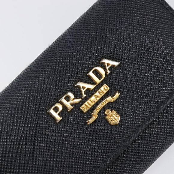 PRADA Key Case Safiano Leather Navy Gold Auth bs36879