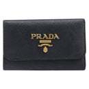 PRADA Key Case Safiano Leather Navy Gold Auth bs36879-13