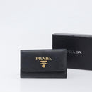 PRADA Key Case Safiano Leather Navy Gold Auth bs36879-12