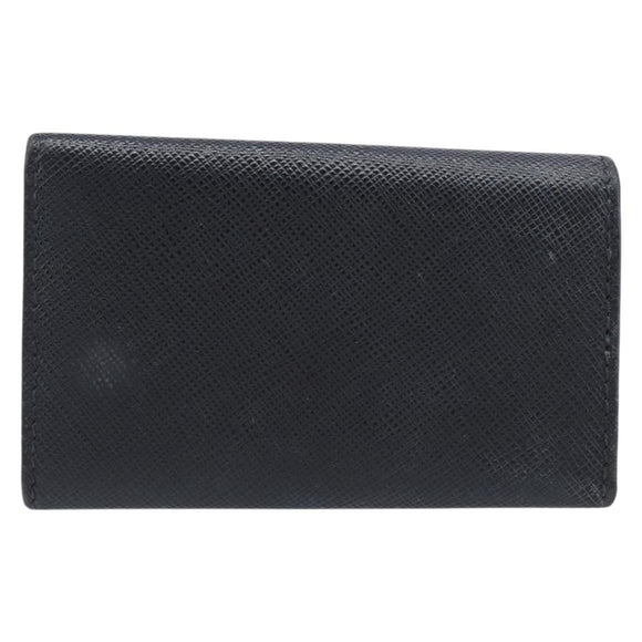 PRADA Key Case Safiano Leather Navy Gold Auth bs36879