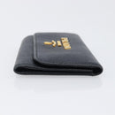 PRADA Key Case Safiano Leather Navy Gold Auth bs36879-3