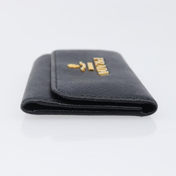 PRADA Key Case Safiano Leather Navy Gold Auth bs36879