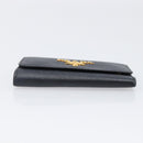 PRADA Key Case Safiano Leather Navy Gold Auth bs36879-6