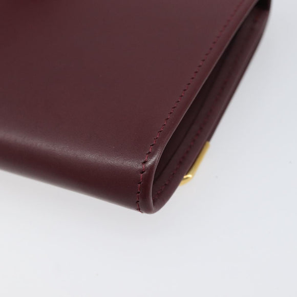 CARTIER Must Line Coin Purse Leather Bordeaux Gold Auth bs36880
