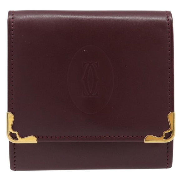 CARTIER Must Line Coin Purse Leather Bordeaux Gold Auth bs36880