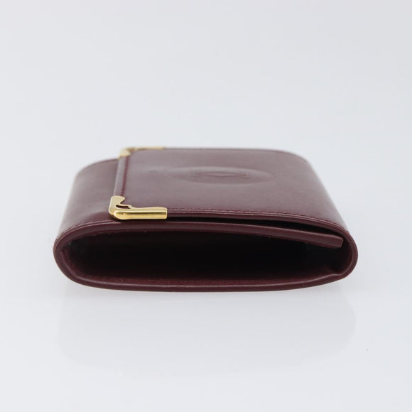 CARTIER Must Line Coin Purse Leather Bordeaux Gold Auth bs36880