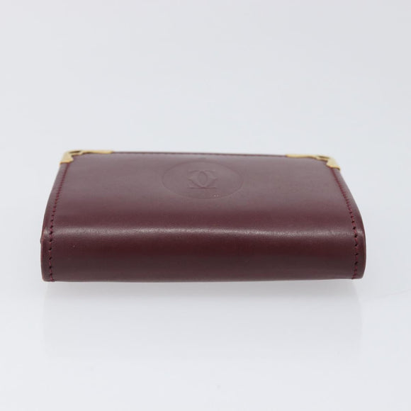 CARTIER Must Line Coin Purse Leather Bordeaux Gold Auth bs36880