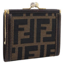 FENDI Zucca Canvas Coin Purse Brown Black Auth bs36888-1