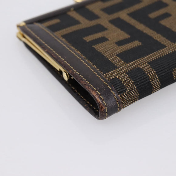 FENDI Zucca Canvas Coin Purse Brown Black Auth bs36888