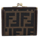 FENDI Zucca Canvas Coin Purse Brown Black Auth bs36888-2