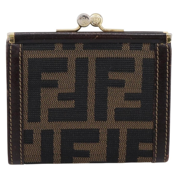 FENDI Zucca Canvas Coin Purse Brown Black Auth bs36888