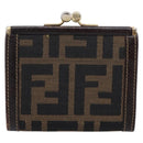 FENDI Zucca Canvas Coin Purse Brown Black Auth bs36888-3