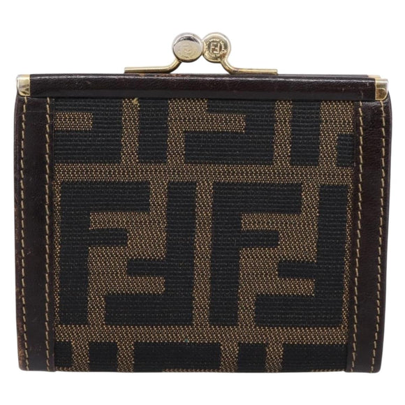 FENDI Zucca Canvas Coin Purse Brown Black Auth bs36888