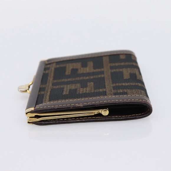 FENDI Zucca Canvas Coin Purse Brown Black Auth bs36888