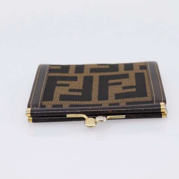 FENDI Zucca Canvas Coin Purse Brown Black Auth bs36888