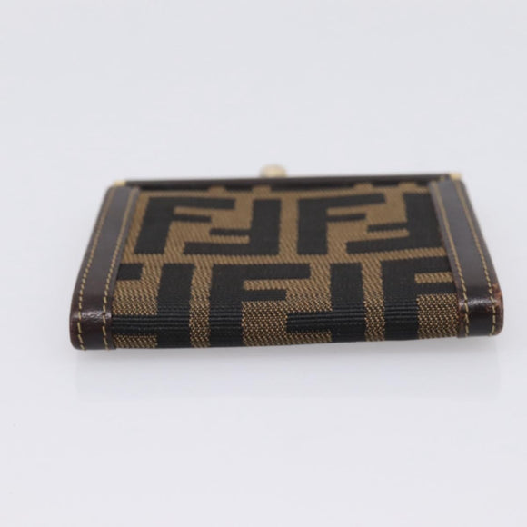 FENDI Zucca Canvas Coin Purse Brown Black Auth bs36888