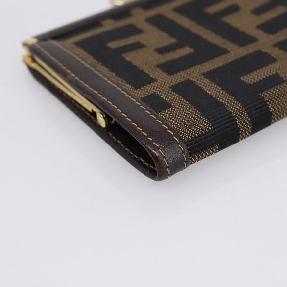 FENDI Zucca Canvas Coin Purse Brown Black Auth bs36888