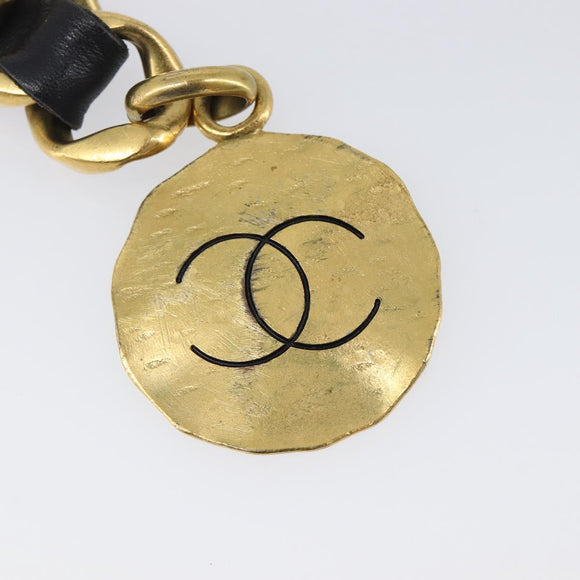CHANEL Chain Belt Metal 29.1"" Black Gold CC Auth bs36890V