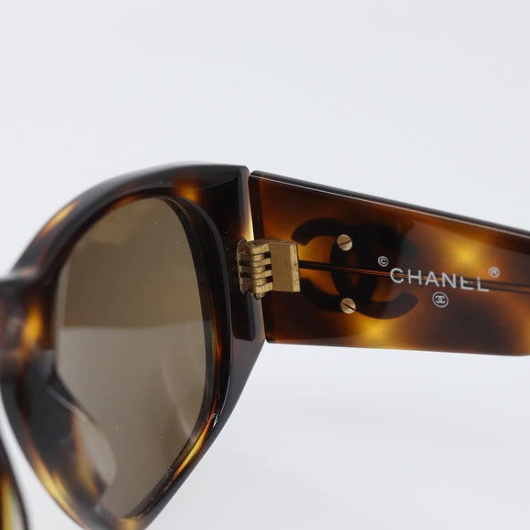 CHANEL Sunglasses Plastic Brown Gold CC Auth bs36894