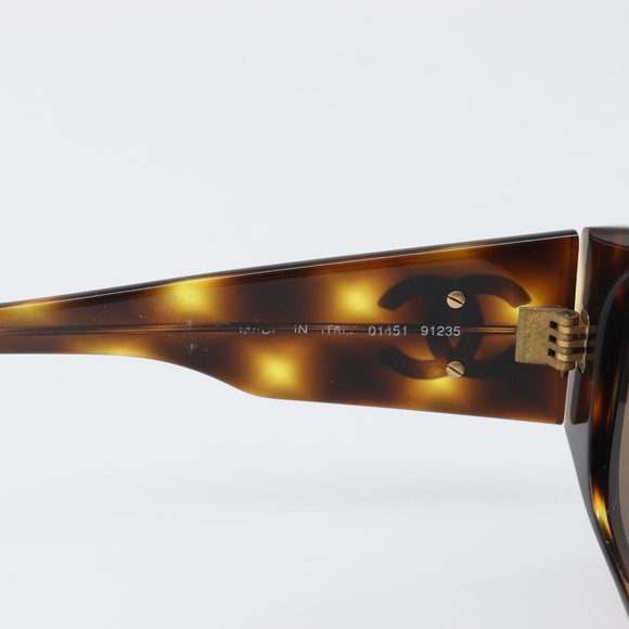 CHANEL Sunglasses Plastic Brown Gold CC Auth bs36894