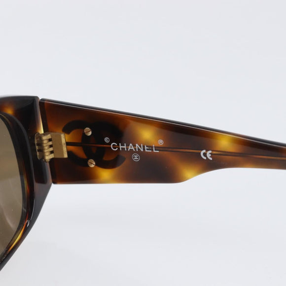 CHANEL Sunglasses Plastic Brown Gold CC Auth bs36894