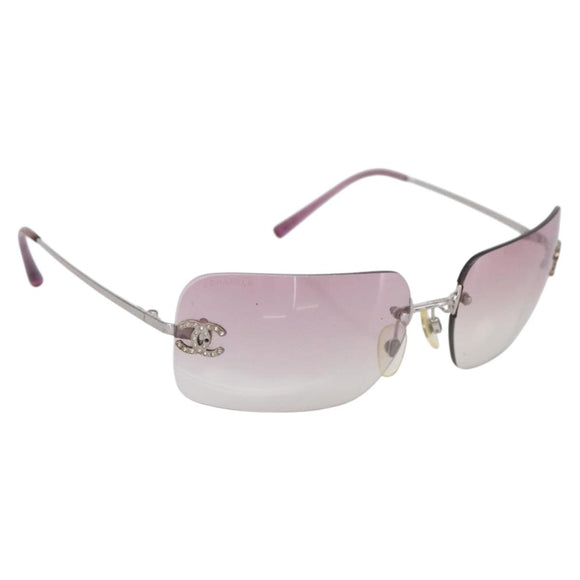 CHANEL Sunglasses Metal Silver CC Auth bs36898