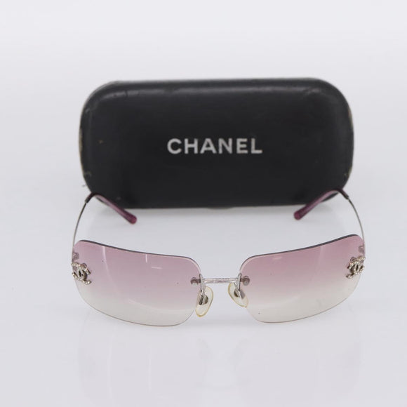 CHANEL Sunglasses Metal Silver CC Auth bs36898