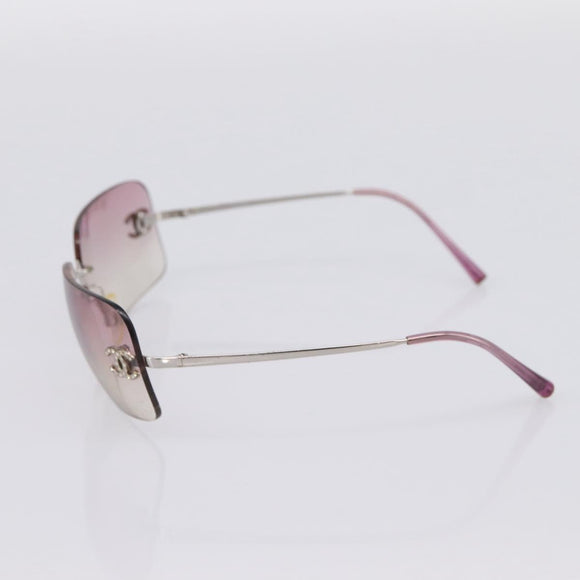 CHANEL Sunglasses Metal Silver CC Auth bs36898