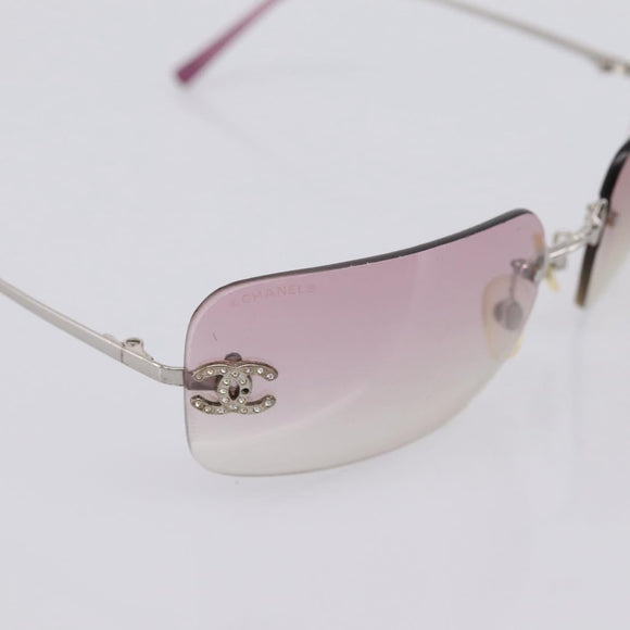 CHANEL Sunglasses Metal Silver CC Auth bs36898