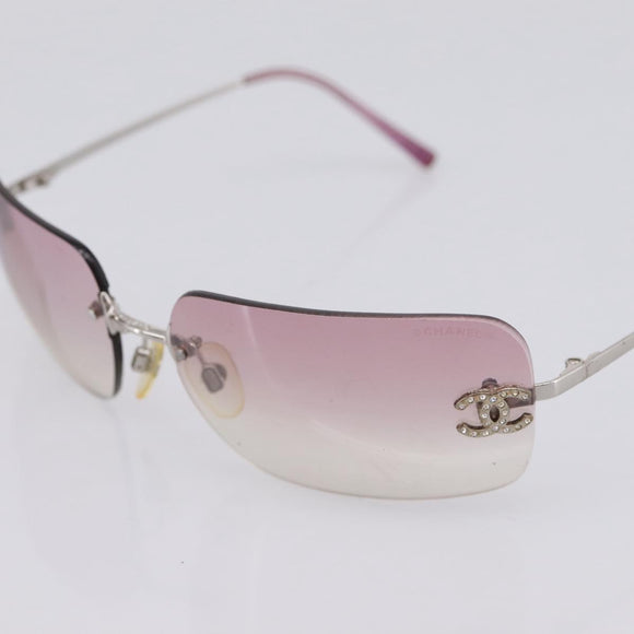 CHANEL Sunglasses Metal Silver CC Auth bs36898