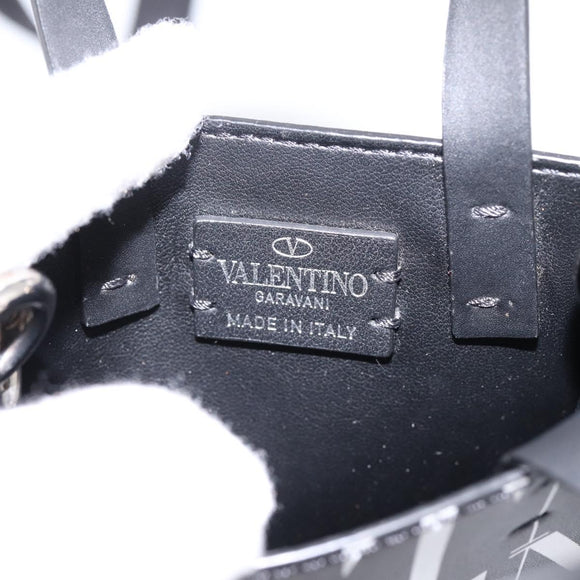 VALENTINO Smartphone Shoulder Bag Leather 2way Black Silver Auth bs36903V