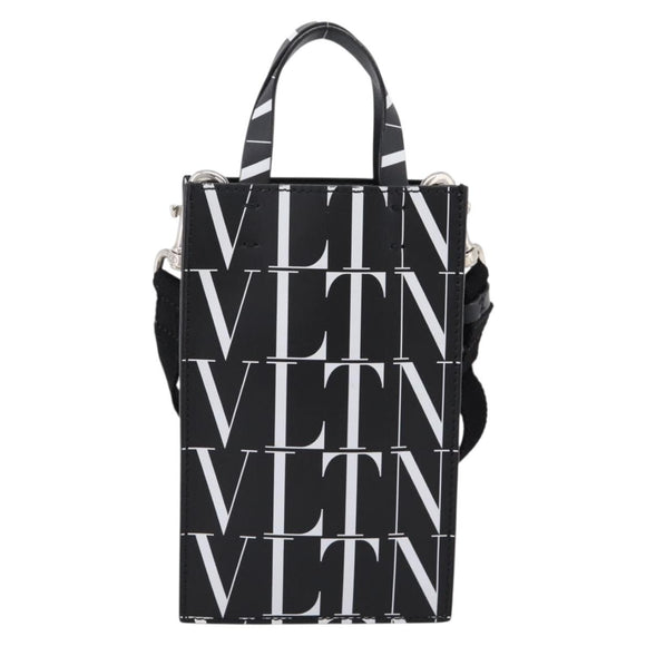 VALENTINO Smartphone Shoulder Bag Leather 2way Black Silver Auth bs36903V