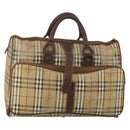 Burberrys Nova Check Boston Bag PVC Beige Gold Auth bs36905-1