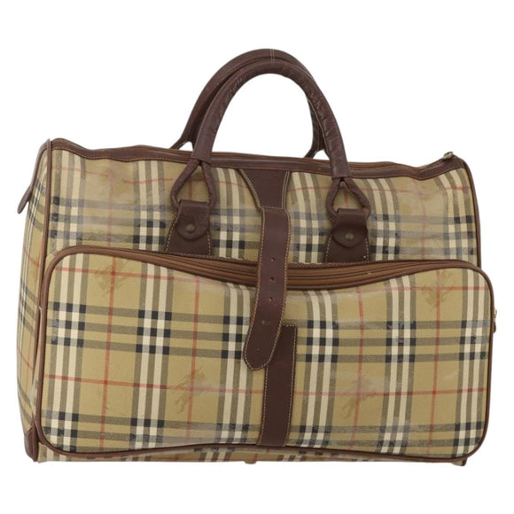 Burberrys Nova Check Boston Bag PVC Beige Gold Auth bs36905