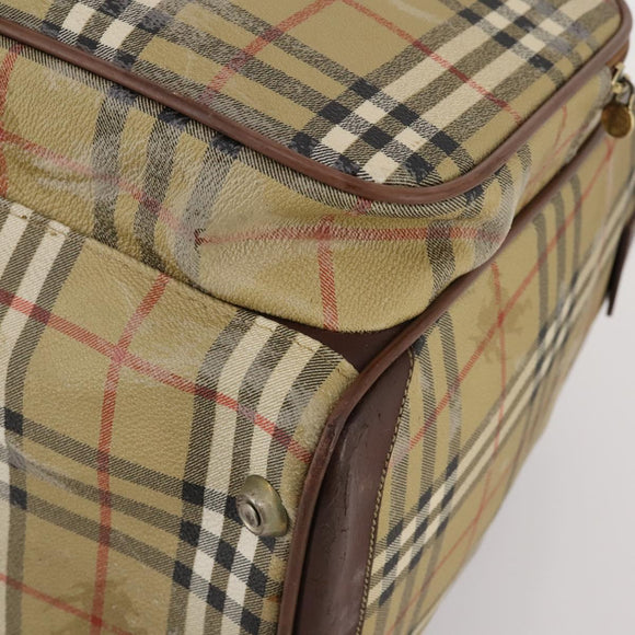 Burberrys Nova Check Boston Bag PVC Beige Gold Auth bs36905