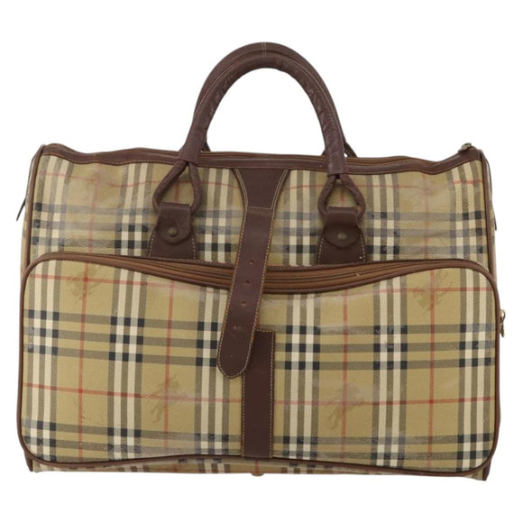 Burberrys Nova Check Boston Bag PVC Beige Gold Auth bs36905