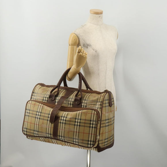 Burberrys Nova Check Boston Bag PVC Beige Gold Auth bs36905