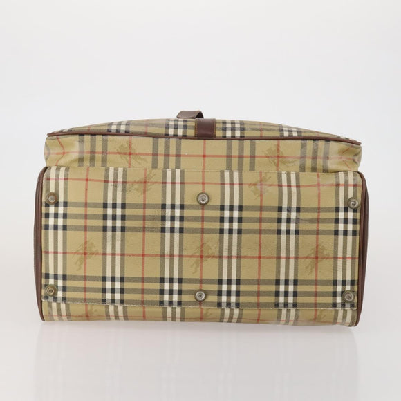 Burberrys Nova Check Boston Bag PVC Beige Gold Auth bs36905