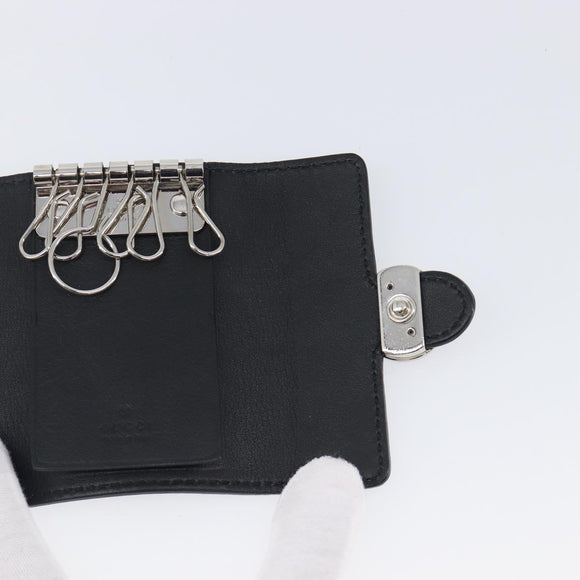 GUCCI Key Case Leather Black Silver Auth bs36907