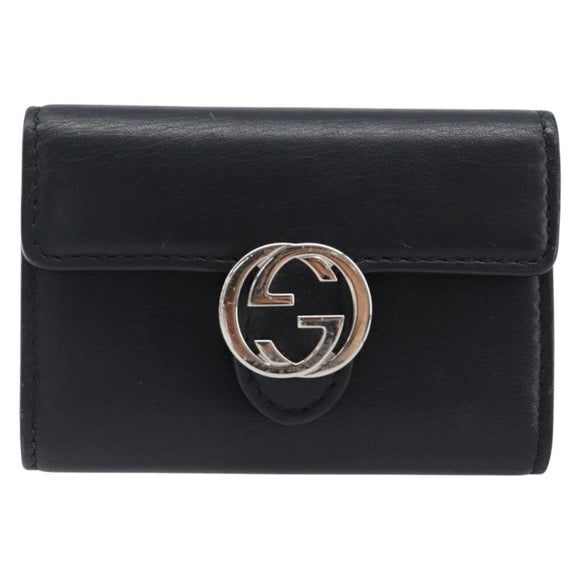 GUCCI Key Case Leather Black Silver Auth bs36907